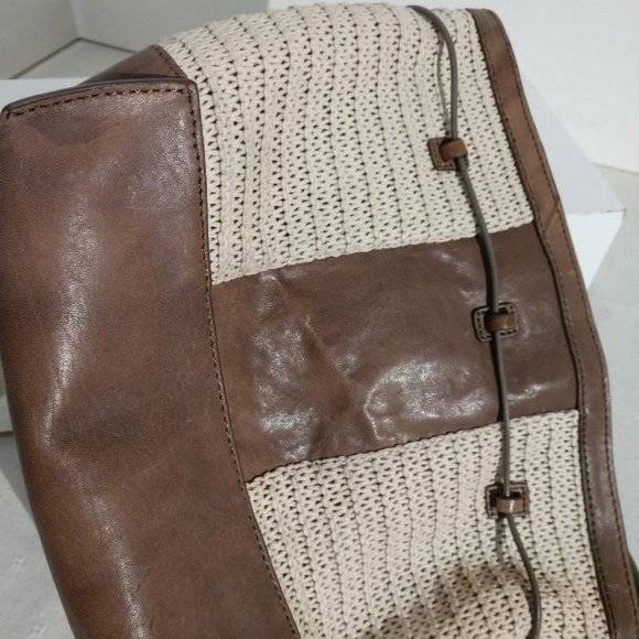 Weaved brown/off white boho bucket Nanette Lepore handbag - Picture 8 of 9